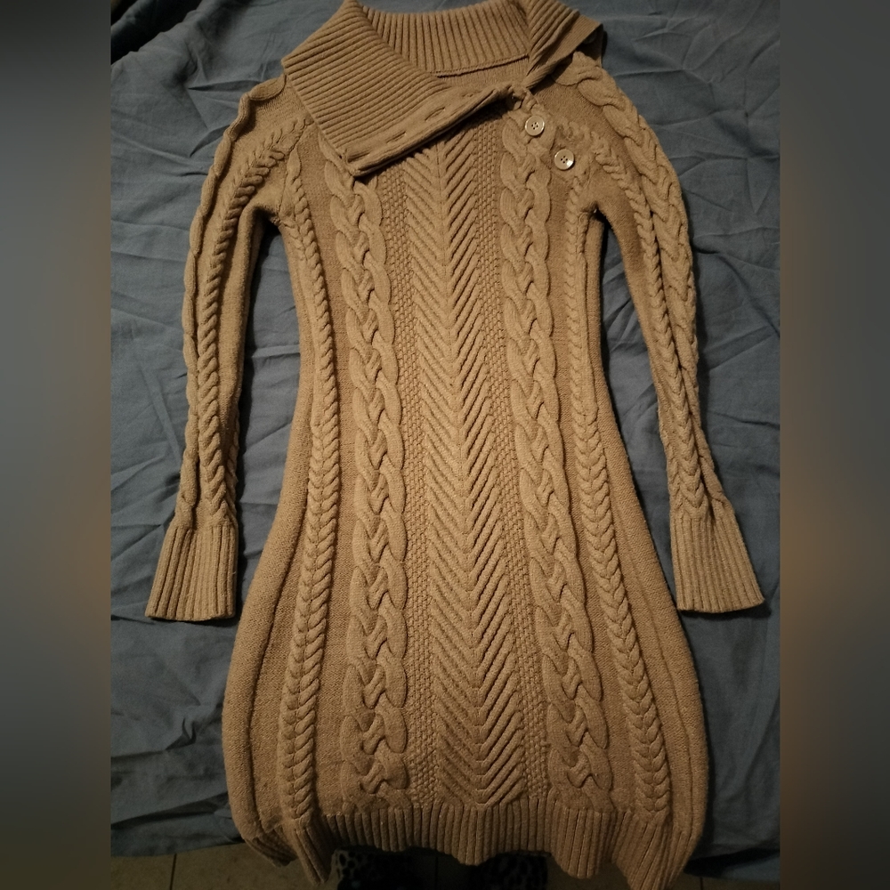 Small khaki cable knit sweater dress